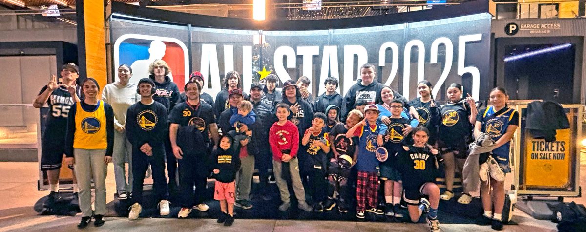 A group of young adults stand in front of a sign that says All-Star 2025