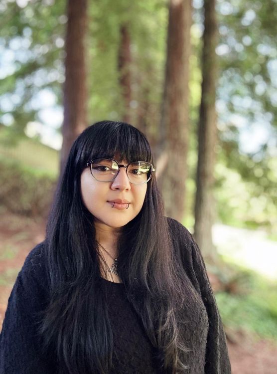 A person standing in a forest